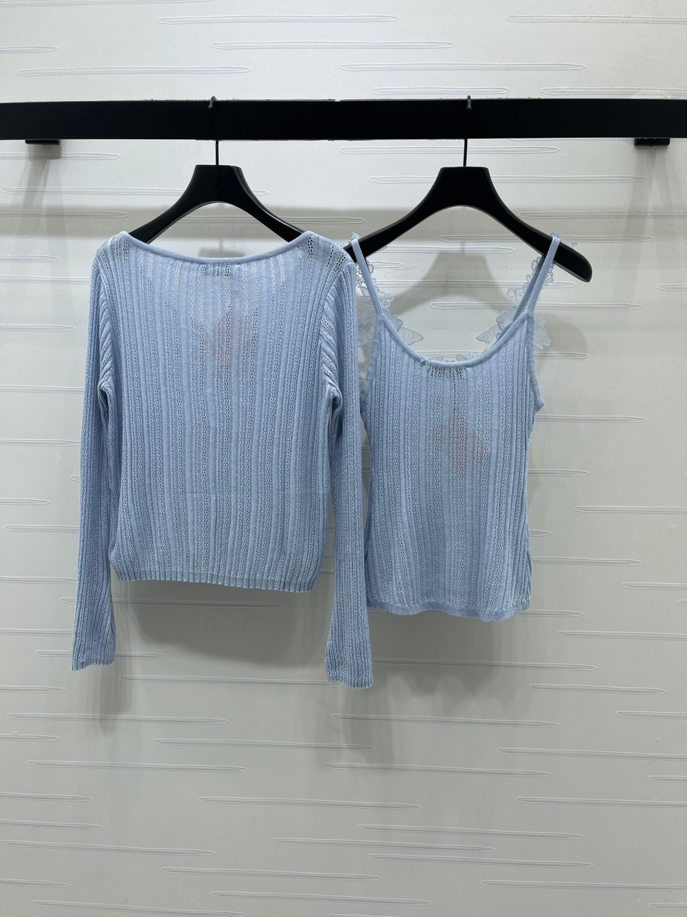 Miu Miu Light Blue Lace Cami & Knit Cardigan Two Piece Set - Picture 2 of 9